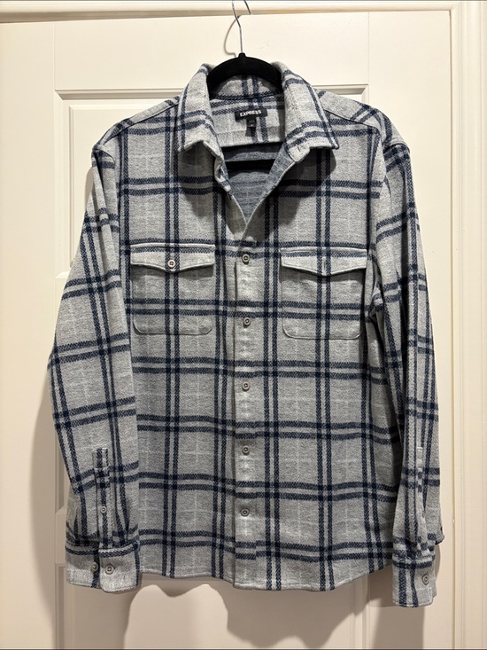 Express Other - Express Gray & Navy Plaid Lightweight Shirt Jacket